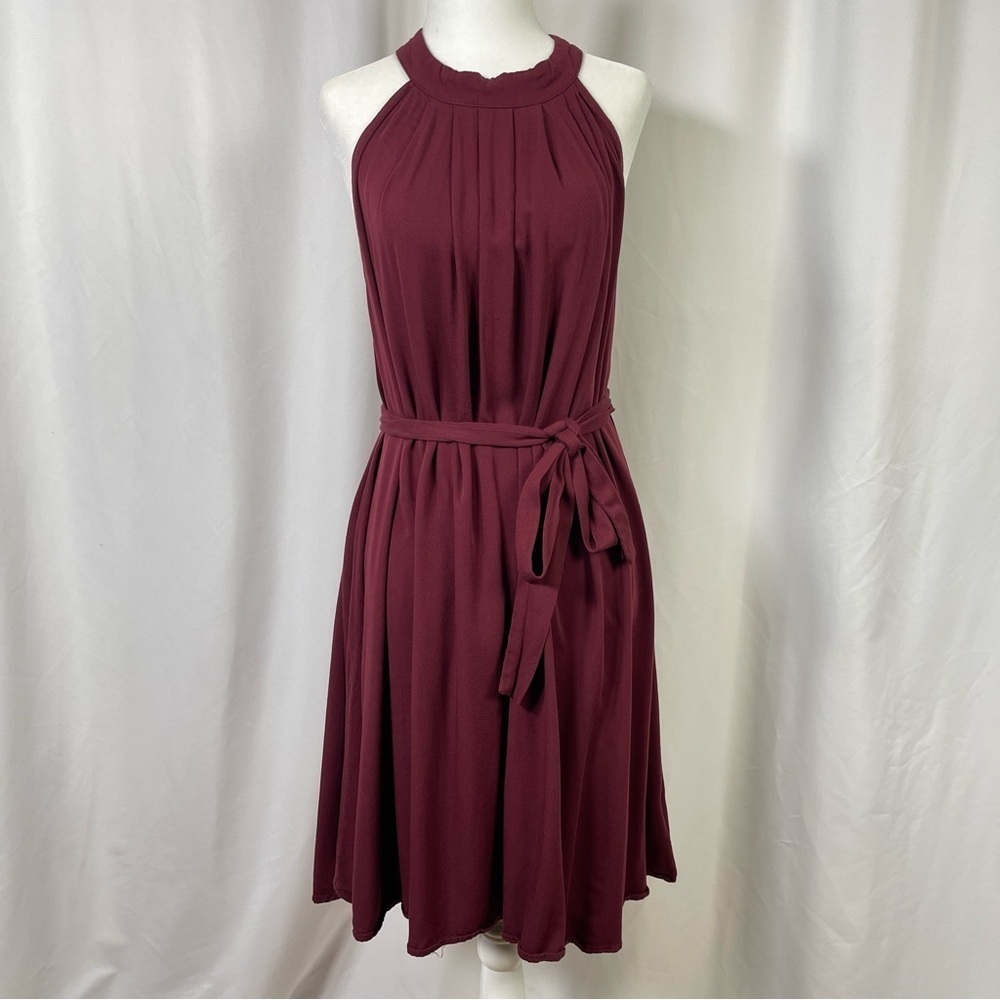 NEW Kirundo XL Chic Burgundy Halter High Neck Pleat Retro Midi Dress Minimalist